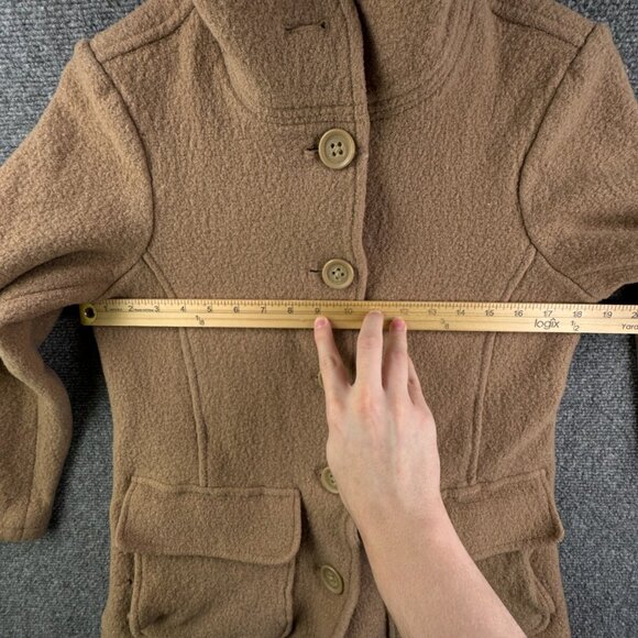 LL Bean Bellandi Large Women Beige Wool Coat Italy Made Buttons Pockets Winter - Picture 4 of 16